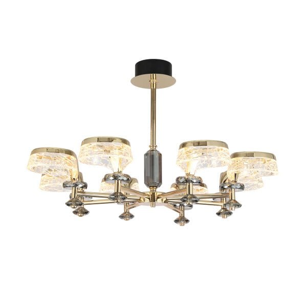 Ekerd 8'li Gold 70 Watt Yuvarlak Kristalli Modern Sarkıt Salon Led Avize