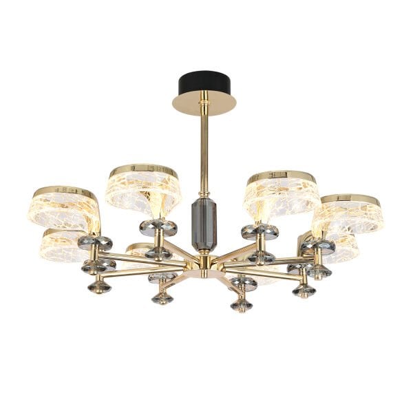 Ekerd 8'li Gold 70 Watt Yuvarlak Kristalli Modern Sarkıt Salon Led Avize