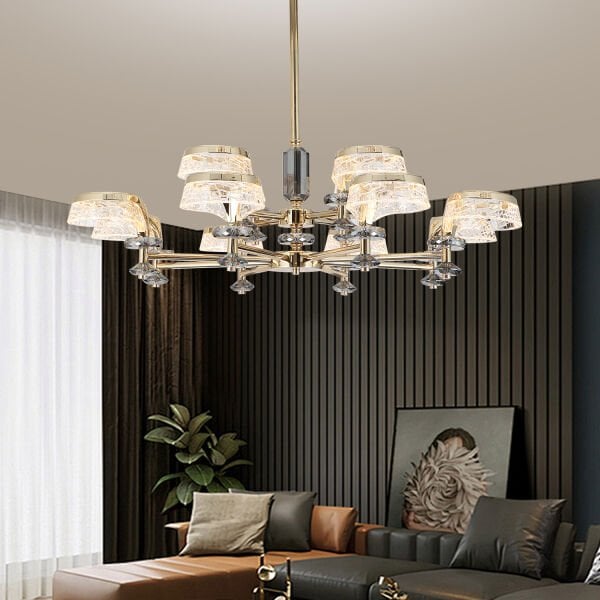 Ekerd 12'li Gold 100 Watt Yuvarlak Kristalli Modern Sarkıt Salon Led Avize