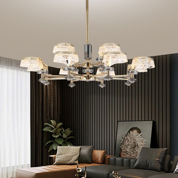 Ekerd 12'li Gold 100 Watt Yuvarlak Kristalli Modern Sarkıt Salon Led Avize