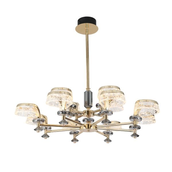 Ekerd 12'li Gold 100 Watt Yuvarlak Kristalli Modern Sarkıt Salon Led Avize