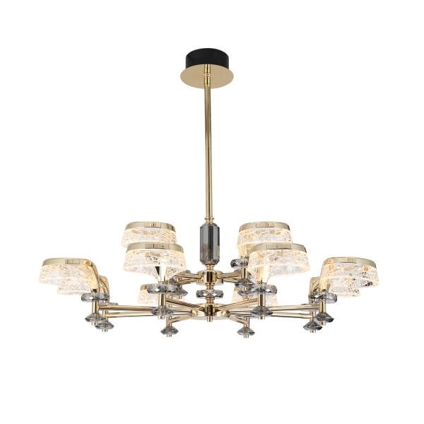 Ekerd 12'li Gold 100 Watt Yuvarlak Kristalli Modern Sarkıt Salon Led Avize