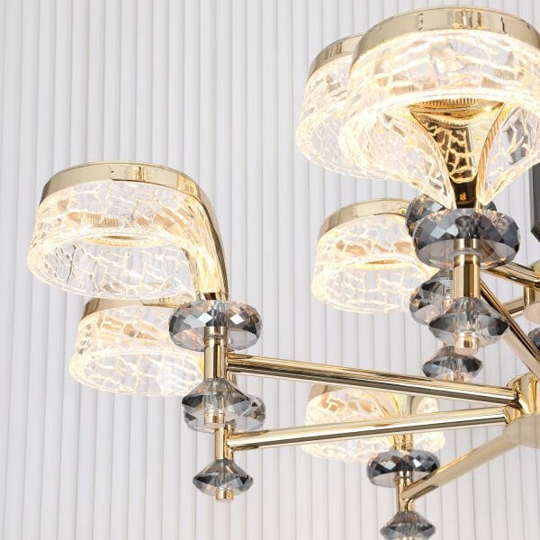 Ekerd 12'li Gold 100 Watt Yuvarlak Kristalli Modern Sarkıt Salon Led Avize