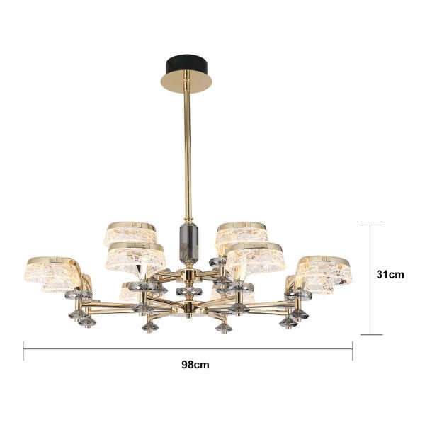 Ekerd 12'li Gold 100 Watt Yuvarlak Kristalli Modern Sarkıt Salon Led Avize
