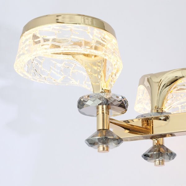 Ekerd 6'lı Gold 100 Watt Sıralı Yemek Masası Üstü Kristalli Modern Sarkıt Salon Led Avize