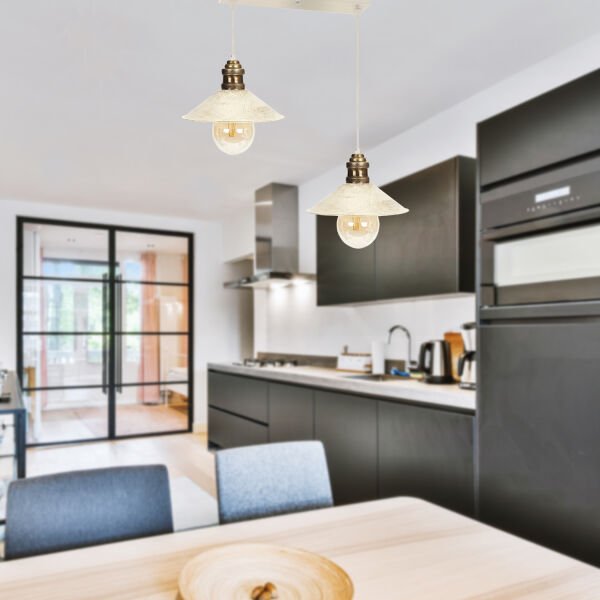 Gönen 2Li Beyaz Sıralı Patinalı Modern Retro Sarkıt Mutfak Salon Avize