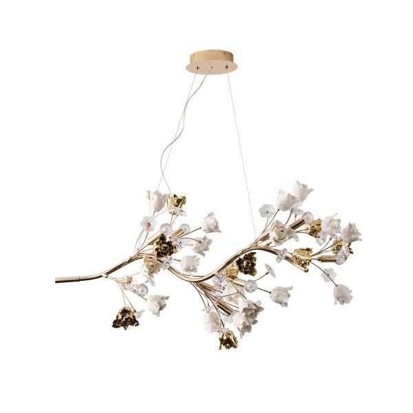 Faxon 9'lu Gold Çiçek Desenli Modern Sıralı Yemek Masası Üstü Sarkıt Salon Avize