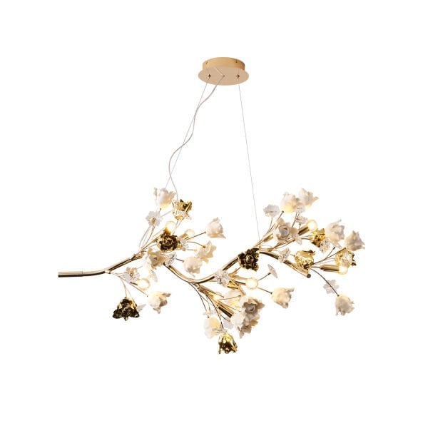 Faxon 9'lu Gold Çiçek Desenli Modern Sıralı Yemek Masası Üstü Sarkıt Salon Avize