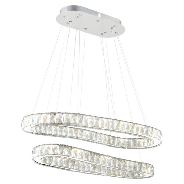 VALERİA KROM 2 KATLI KRİSTAL TAŞLI LED AVİZE