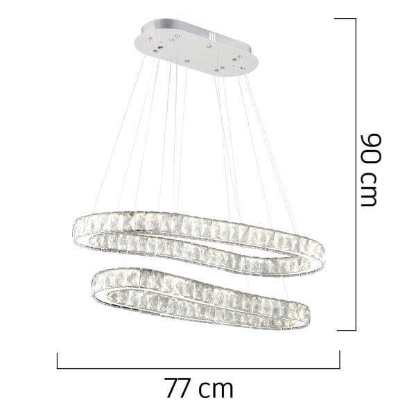 VALERİA KROM 2 KATLI KRİSTAL TAŞLI LED AVİZE