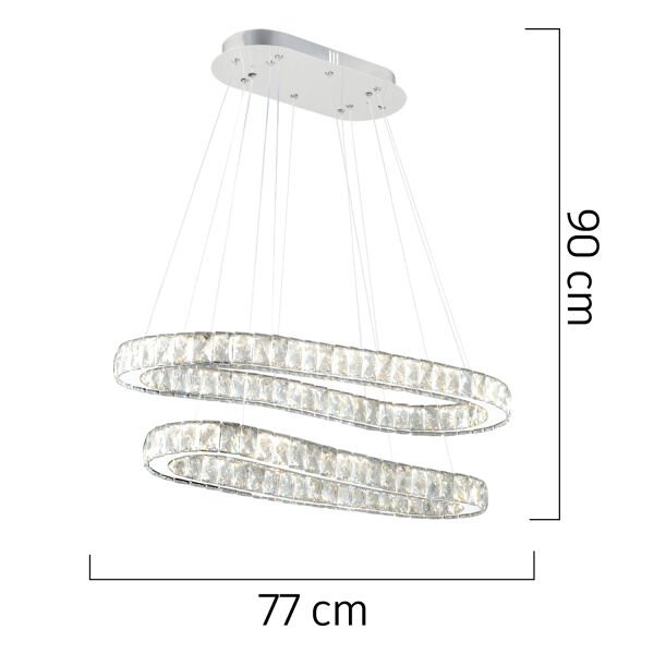 VALERİA KROM 2 KATLI KRİSTAL TAŞLI LED AVİZE