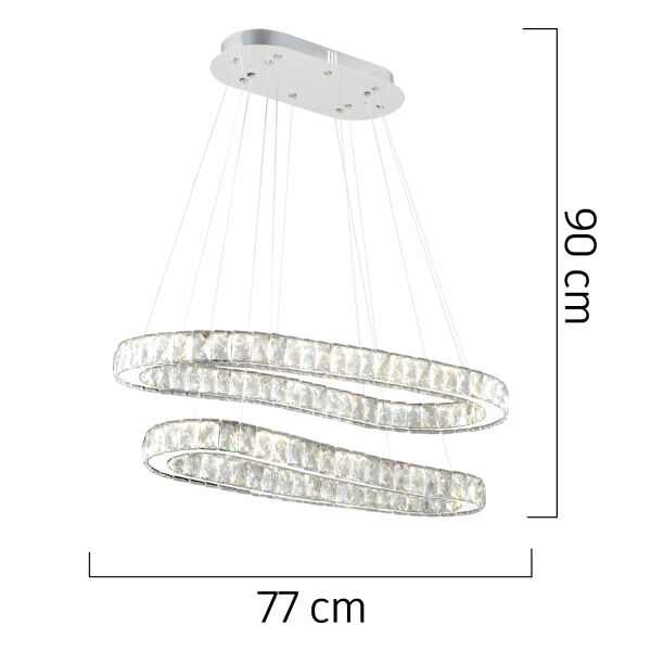 VALERİA KROM 2 KATLI KRİSTAL TAŞLI LED AVİZE