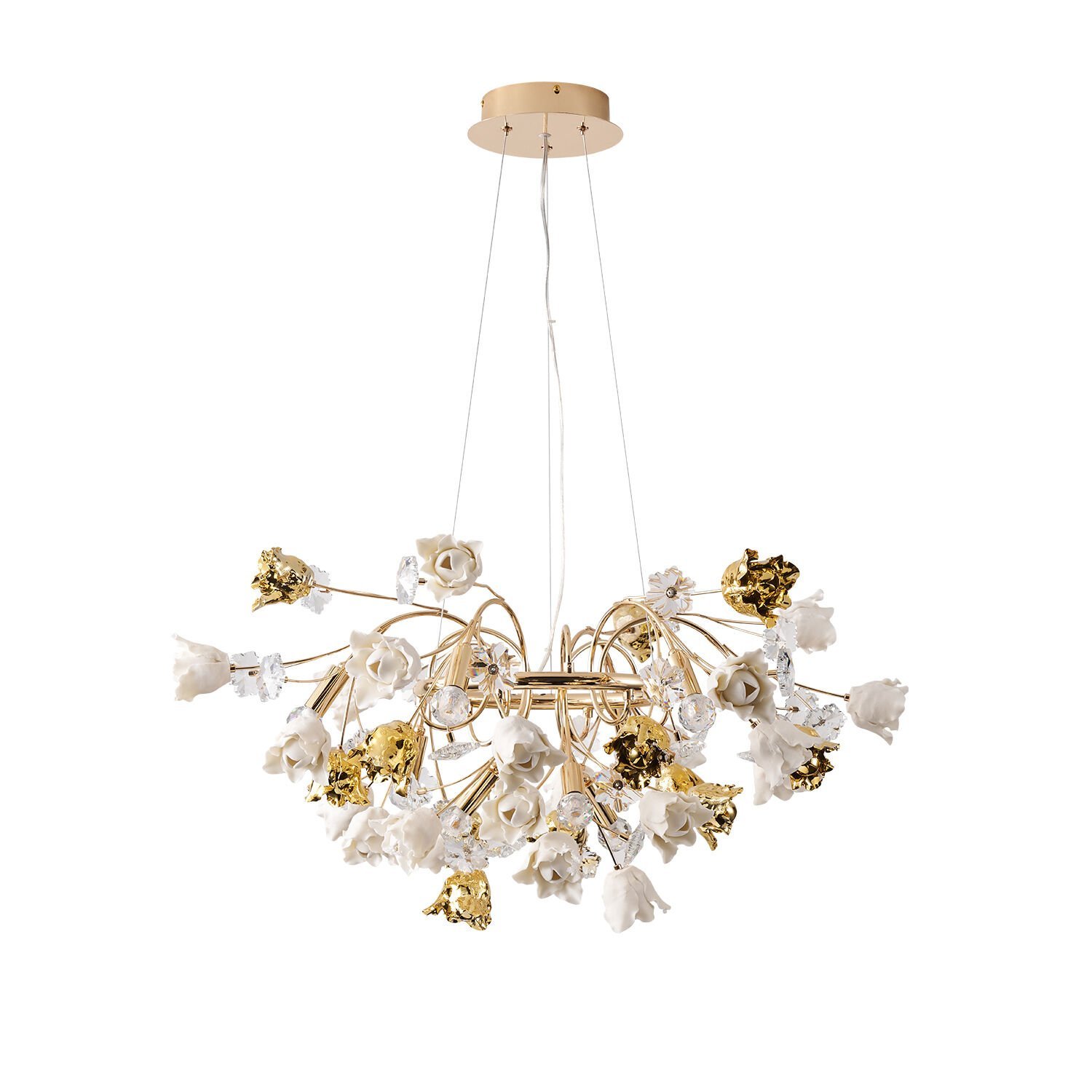 Faxon 9'lu Gold Çiçek Desenli Modern Yuvarlak Sarkıt Salon Avize