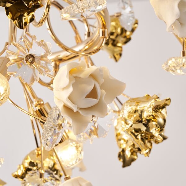 Faxon 9'lu Gold Çiçek Desenli Modern Yuvarlak Sarkıt Salon Avize