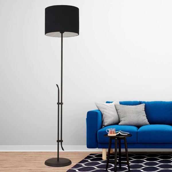 Jolly Siyah Şapkalı Siyah Modern Tasarım Ayaklı Abajur Lamba  Metal Lambader