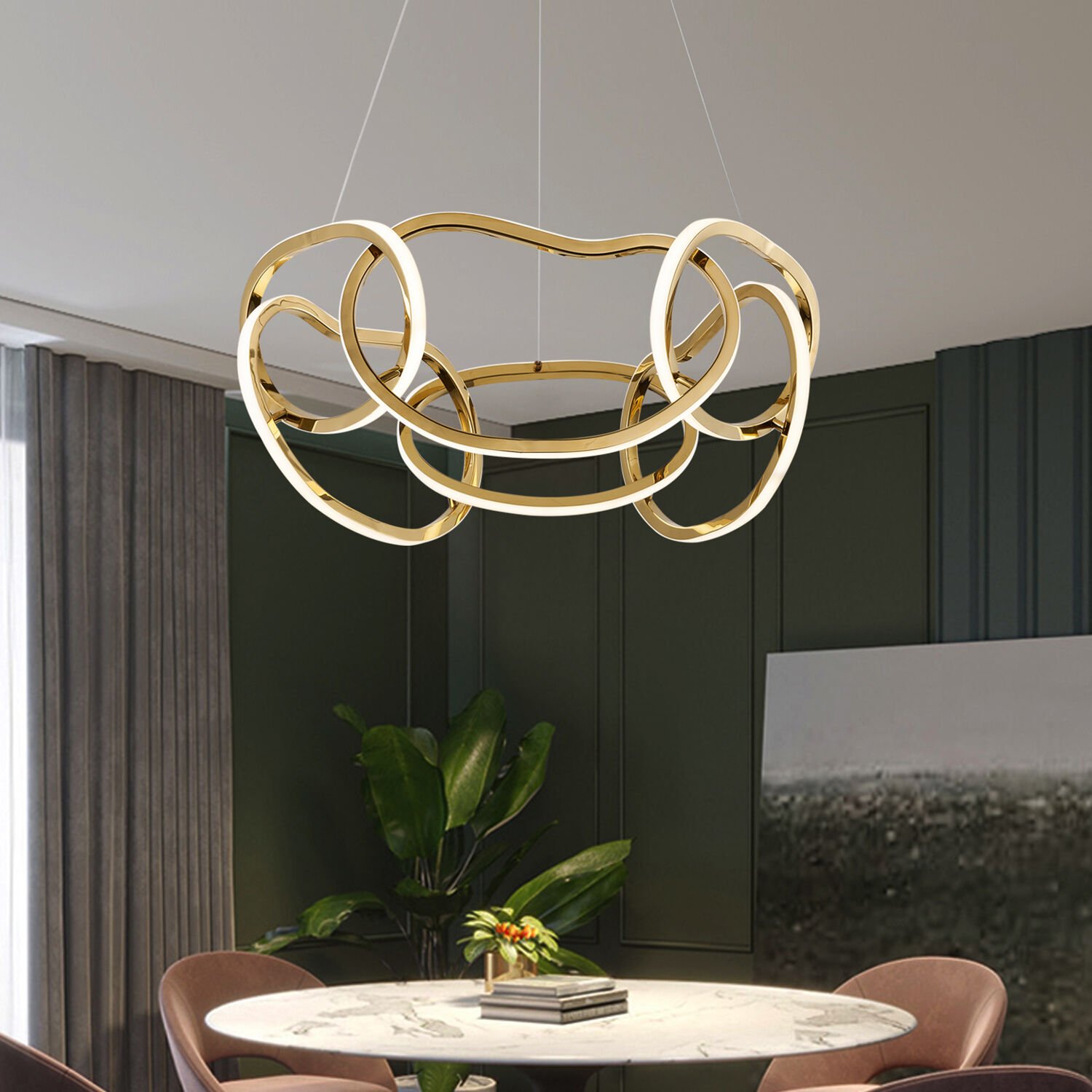 Quon 6'lı Gold 110 Watt Yuvarlak Modern Sarkıt Salon Led Avize