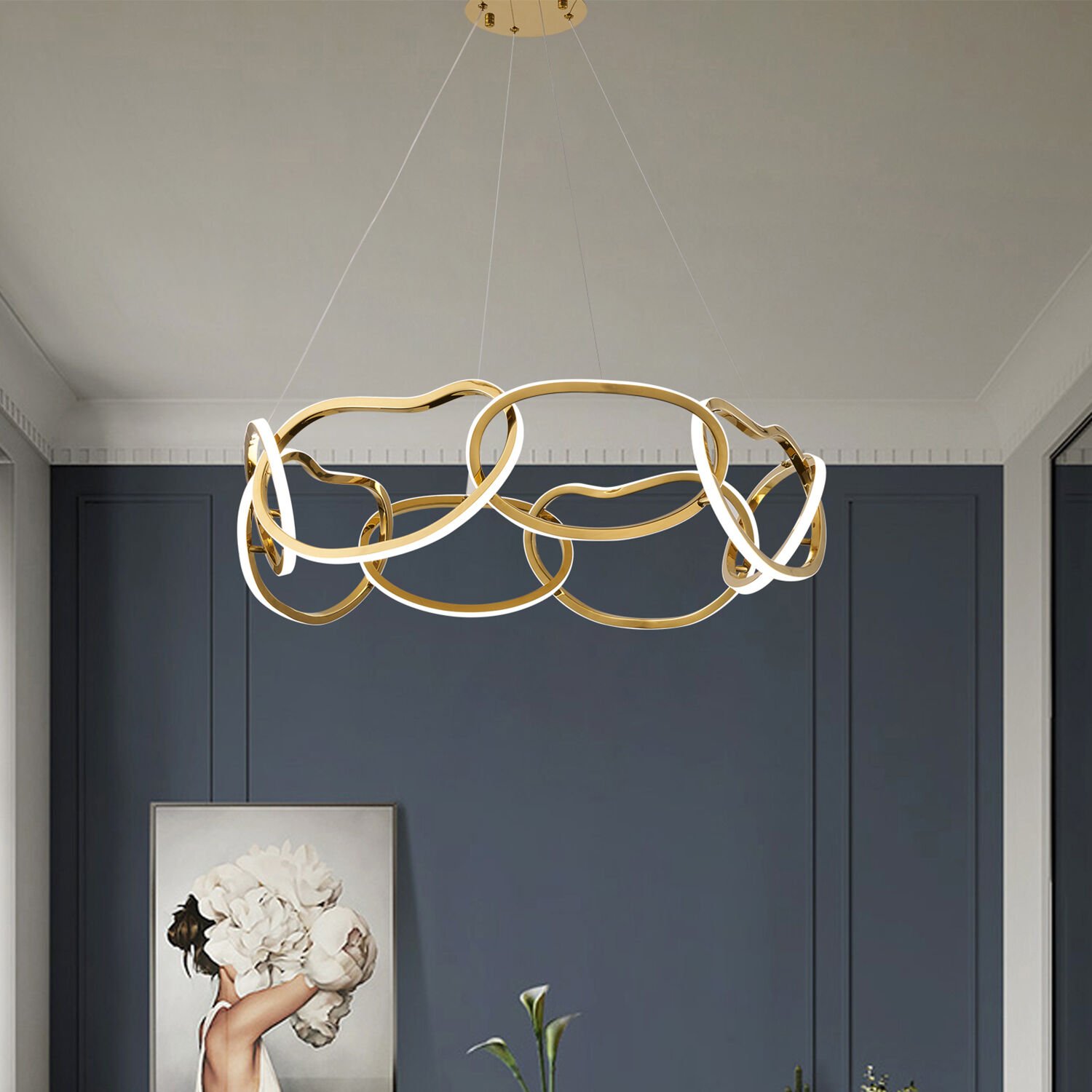 Quon 8'li Gold 150 Watt Yuvarlak Modern Sarkıt Salon Led Avize