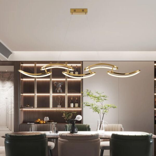 Quon 5'li Gold 100 Watt Sıralı Yemek Masası Üstü Modern Sarkıt Salon Led Avize