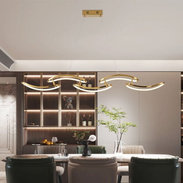 Quon 5'li Gold 100 Watt Sıralı Yemek Masası Üstü Modern Sarkıt Salon Led Avize