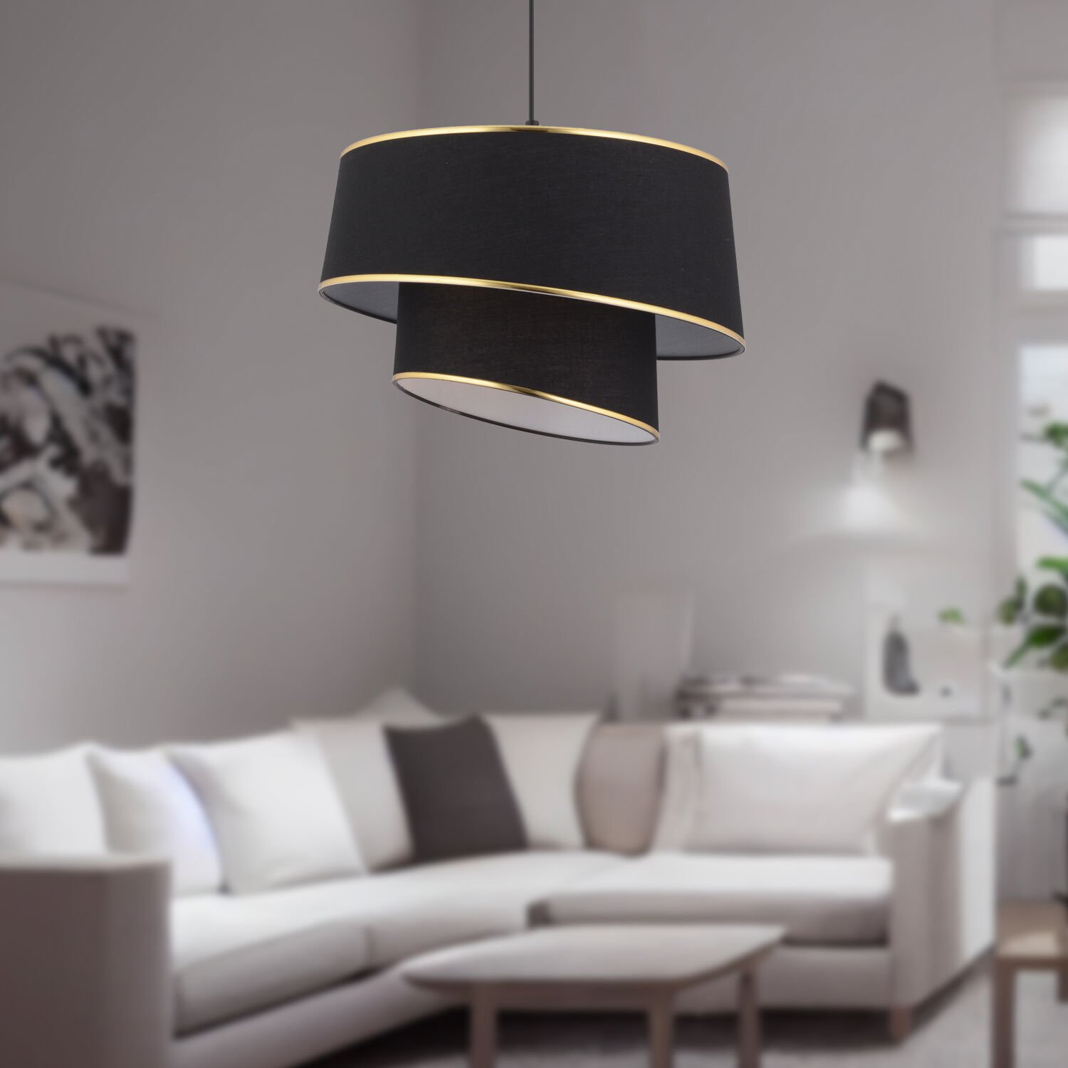 Paoni 2 Katlı Siyah Gold Detaylı Modern Koridor,Yatak Odası Salon Avize