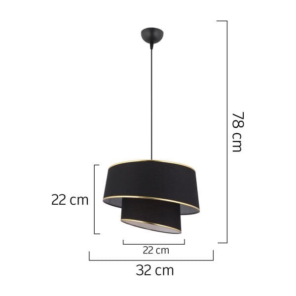 Paoni 2 Katlı Siyah Gold Detaylı Modern Koridor,Yatak Odası Salon Avize