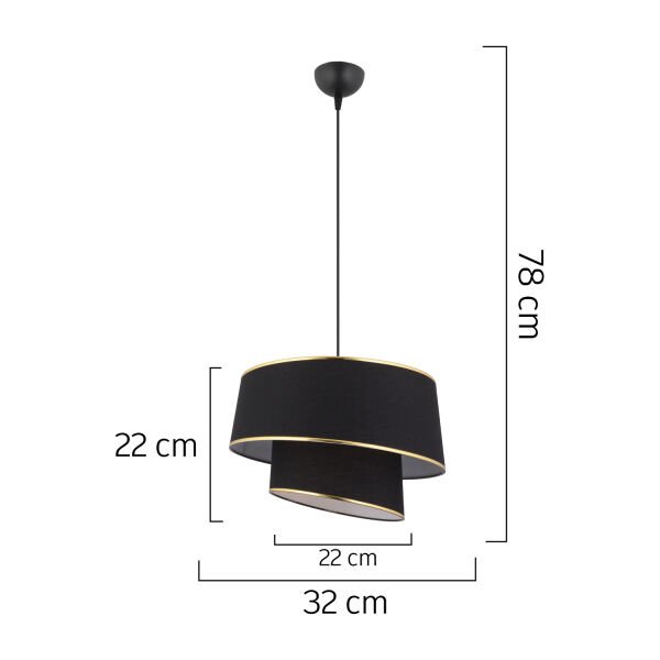 Paoni 2 Katlı Siyah Gold Detaylı Modern Koridor,Yatak Odası Salon Avize