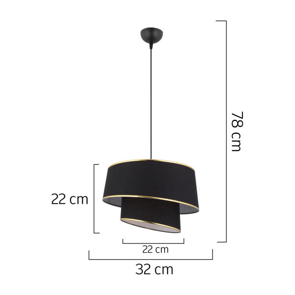 Paoni 2 Katlı Siyah Gold Detaylı Modern Koridor,Yatak Odası Salon Avize