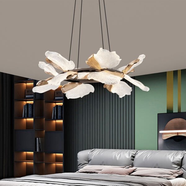 Taran 50'lik Siyah Gold Çiçek Desenli 60 Watt Yuvarlak Modern Salon Led Avize