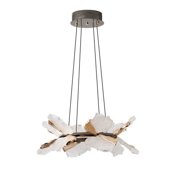 Taran 50'lik Siyah Gold Çiçek Desenli 60 Watt Yuvarlak Modern Salon Led Avize