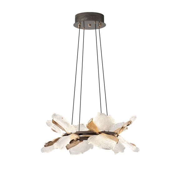 Taran 50'lik Siyah Gold Çiçek Desenli 60 Watt Yuvarlak Modern Salon Led Avize