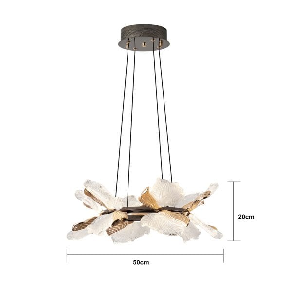 Taran 50'lik Siyah Gold Çiçek Desenli 60 Watt Yuvarlak Modern Salon Led Avize