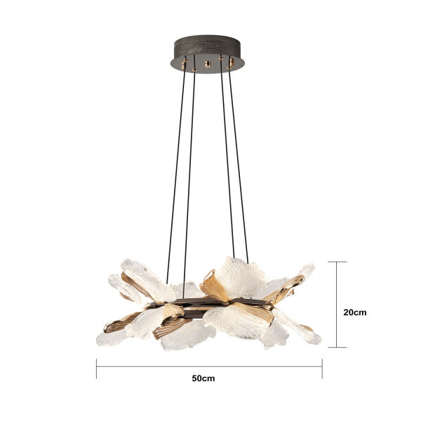 Taran 50'lik Siyah Gold Çiçek Desenli 60 Watt Yuvarlak Modern Salon Led Avize