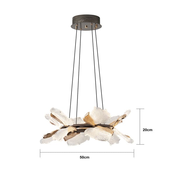 Taran 50'lik Siyah Gold Çiçek Desenli 60 Watt Yuvarlak Modern Salon Led Avize