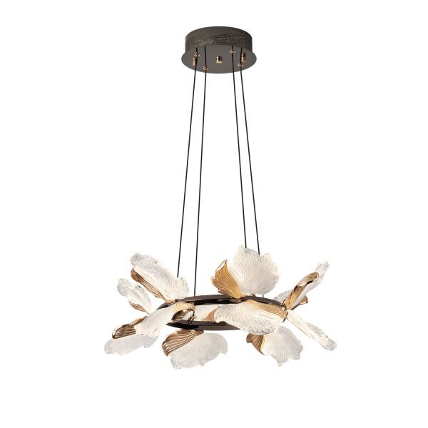 Taran 50'lik Siyah Gold Çiçek Desenli 60 Watt Yuvarlak Modern Salon Led Avize