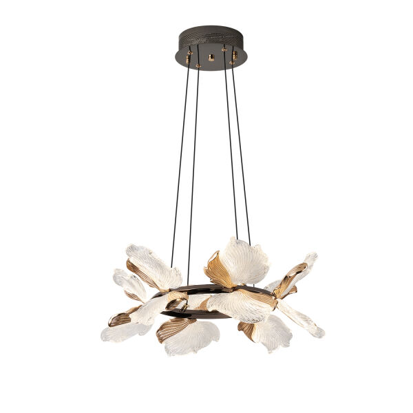 Taran 50'lik Siyah Gold Çiçek Desenli 60 Watt Yuvarlak Modern Salon Led Avize