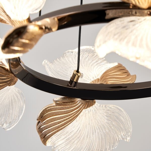 Taran 50'lik Siyah Gold Çiçek Desenli 60 Watt Yuvarlak Modern Salon Led Avize