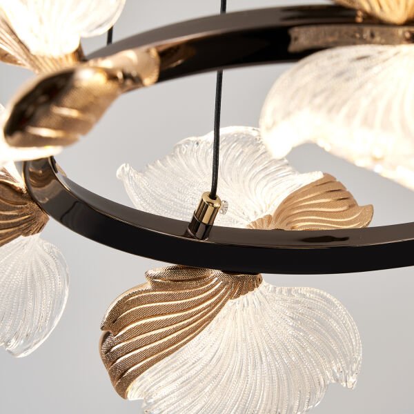 Taran 50'lik Siyah Gold Çiçek Desenli 60 Watt Yuvarlak Modern Salon Led Avize