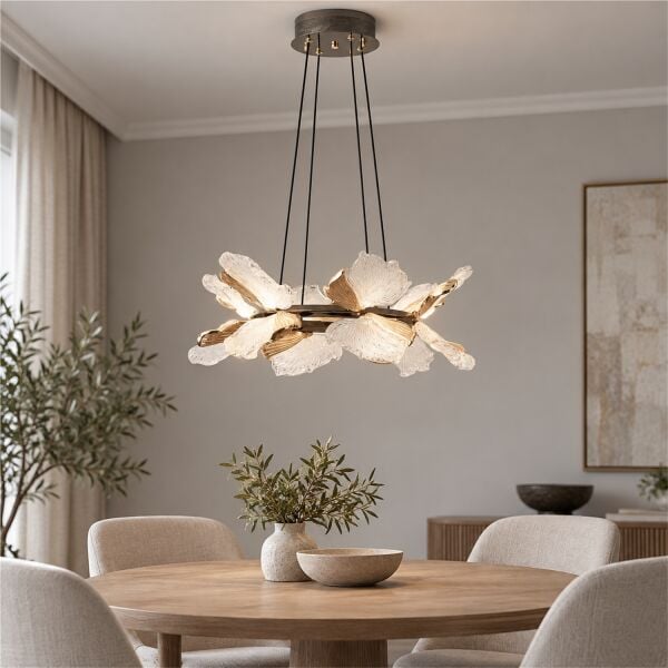 Taran 50'lik Siyah Gold Çiçek Desenli 60 Watt Yuvarlak Modern Salon Led Avize