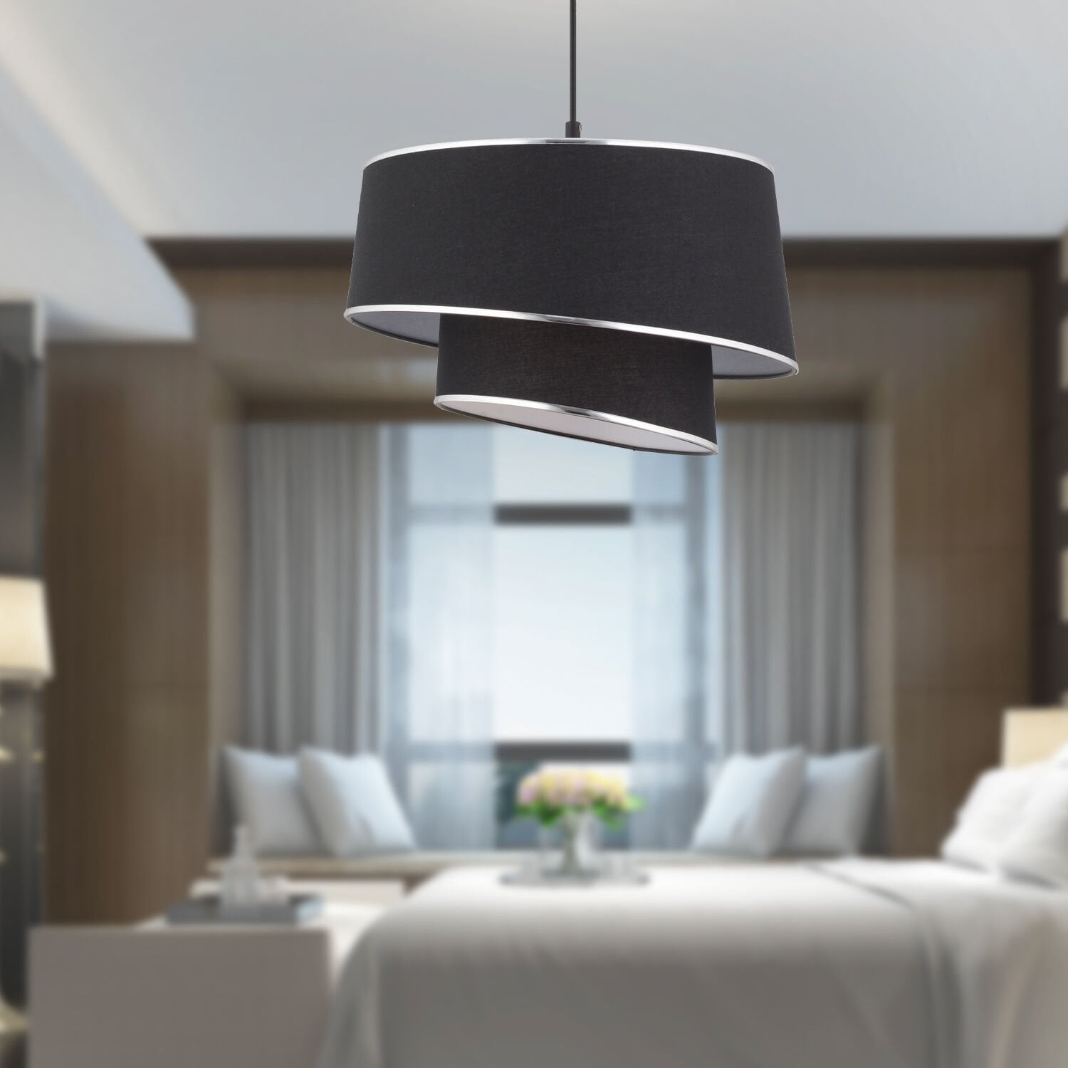 Paoni 2 Katlı Siyah Gümüş Detaylı Modern Koridor,Yatak Odası Salon Avize