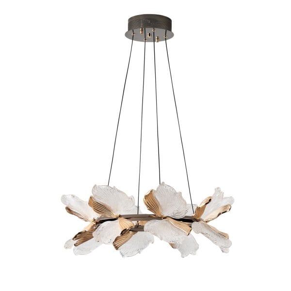 Taran 60'lik Siyah Gold Çiçek Desenli 80 Watt Yuvarlak Modern Salon Led Avize