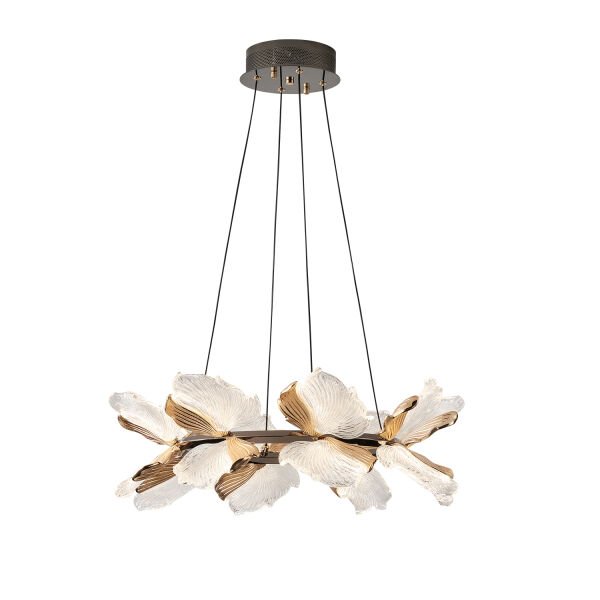Taran 60'lik Siyah Gold Çiçek Desenli 80 Watt Yuvarlak Modern Salon Led Avize