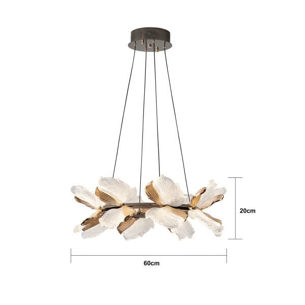 Taran 60'lik Siyah Gold Çiçek Desenli 80 Watt Yuvarlak Modern Salon Led Avize