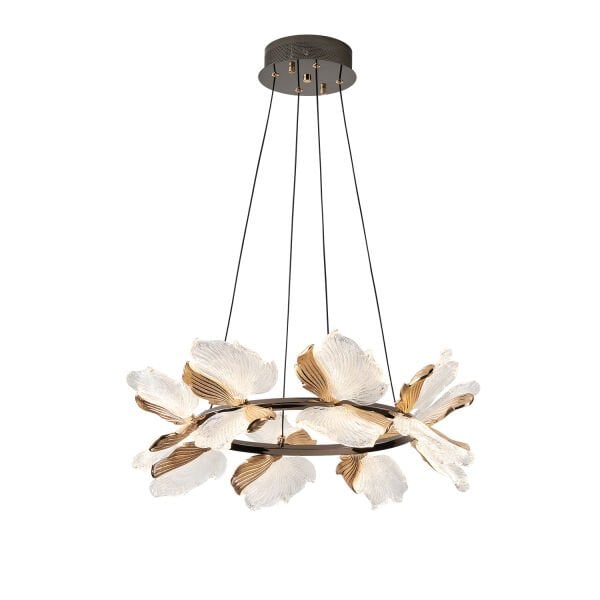 Taran 60'lik Siyah Gold Çiçek Desenli 80 Watt Yuvarlak Modern Salon Led Avize