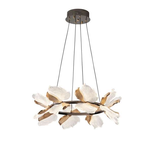 Taran 60'lik Siyah Gold Çiçek Desenli 80 Watt Yuvarlak Modern Salon Led Avize