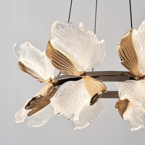 Taran 60'lik Siyah Gold Çiçek Desenli 80 Watt Yuvarlak Modern Salon Led Avize