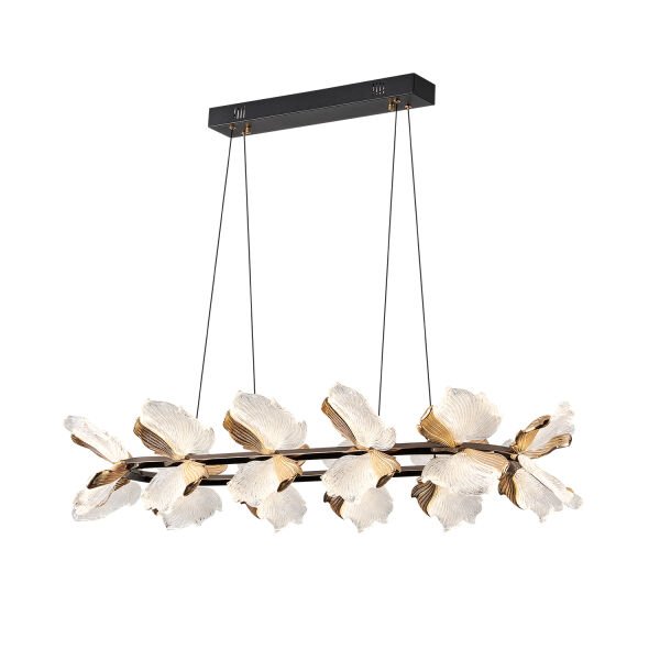 Taran Sıralı Siyah Gold Çiçek Desenli 120 Watt Yemek Masası Üstü Modern Salon Led Avize