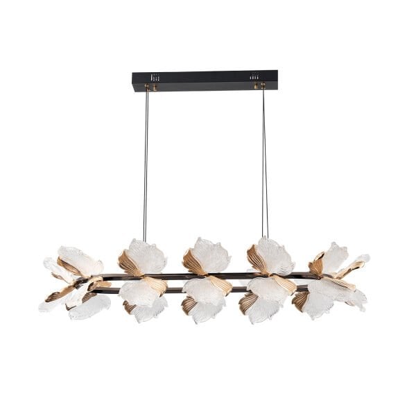 Taran Sıralı Siyah Gold Çiçek Desenli 120 Watt Yemek Masası Üstü Modern Salon Led Avize