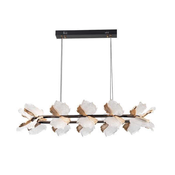 Taran Sıralı Siyah Gold Çiçek Desenli 120 Watt Yemek Masası Üstü Modern Salon Led Avize