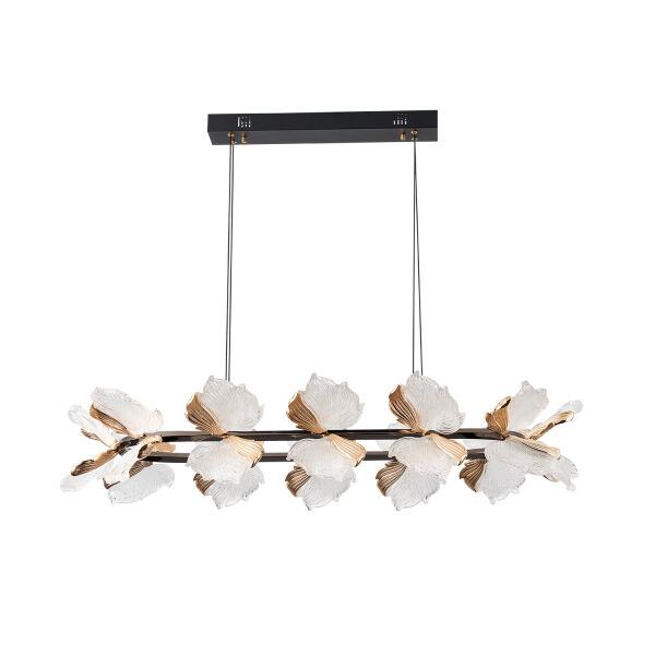 Taran Sıralı Siyah Gold Çiçek Desenli 120 Watt Yemek Masası Üstü Modern Salon Led Avize