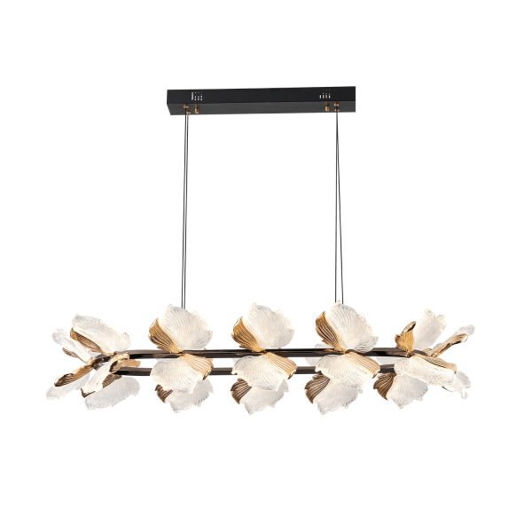 Taran Sıralı Siyah Gold Çiçek Desenli 120 Watt Yemek Masası Üstü Modern Salon Led Avize